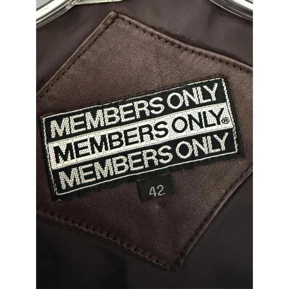 Members Only Men's Chocolate Brown Leather Bomber Jacket 42 - Picture 10 of 16